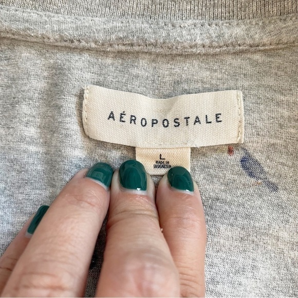 Aeropostale Gray Short Sleeve Toucan Bird Print Cotton Polo T-shirt Size Large - Picture 4 of 9